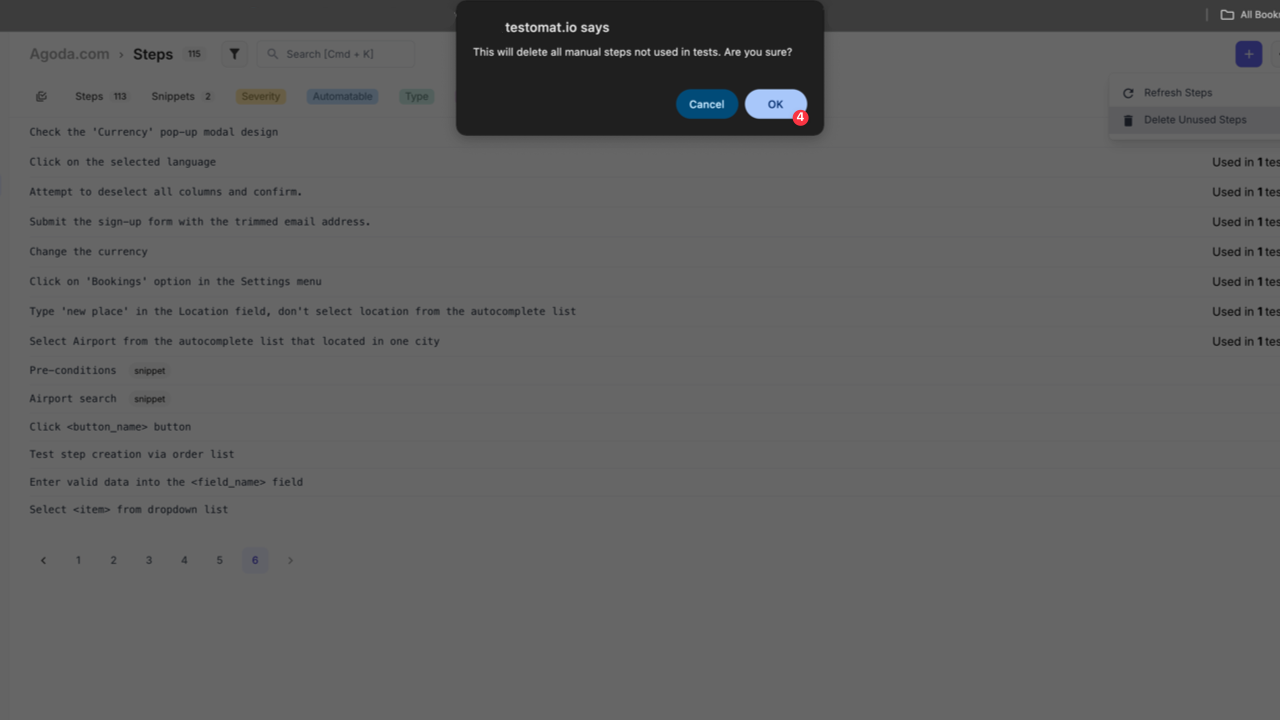 Testomat.io - Delete Unused Steps